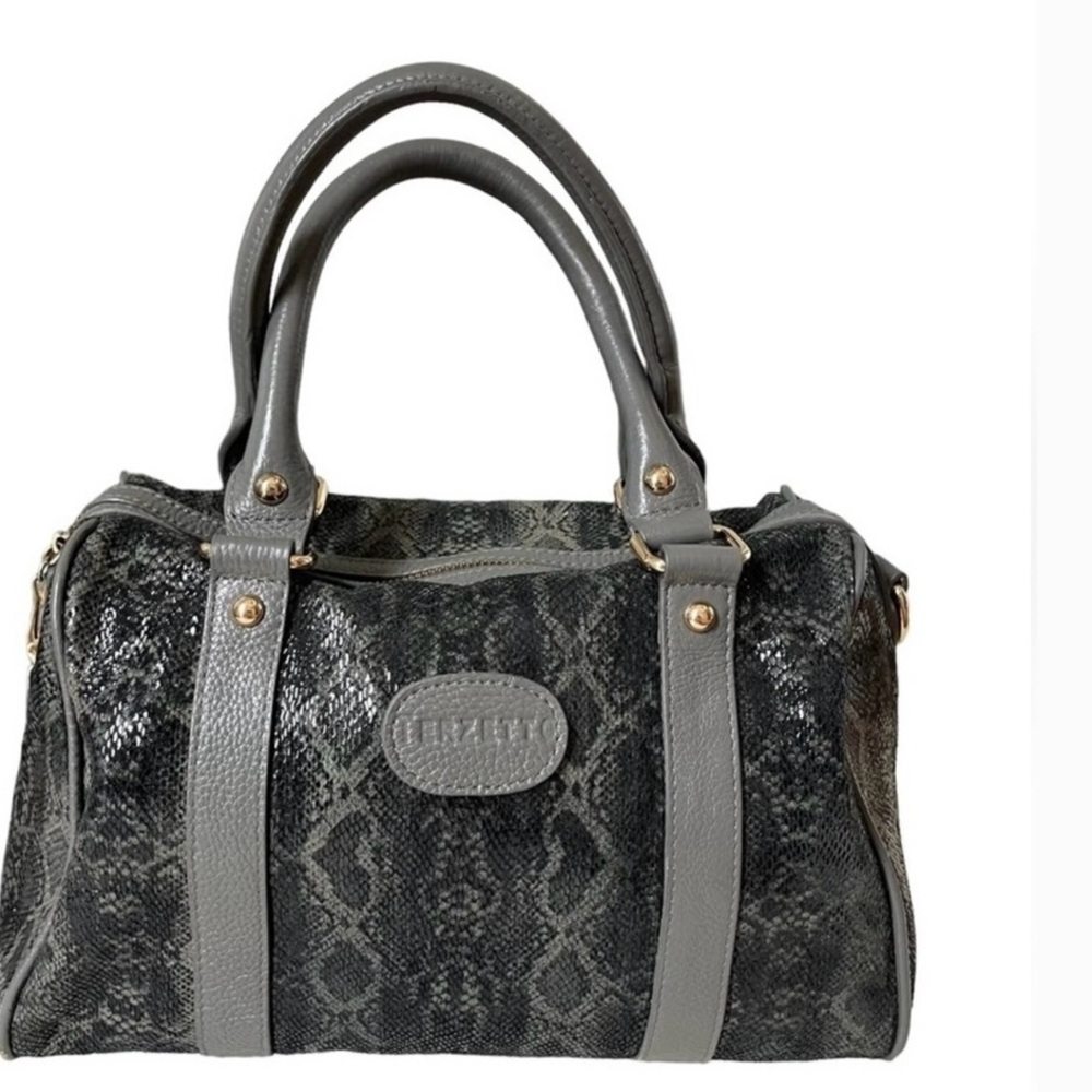 Terzetto Gray Leather Snake Satchel NWOT